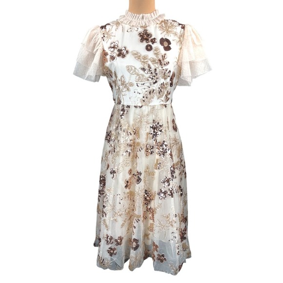 Jessakae Collection Moonlight Dress Sequin Ruffle Neck Party Cocktail Medium - Picture 5 of 16